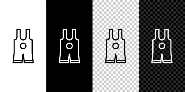 集线摔跤单线图标孤立在黑白，透明的背景。摔跤经编针织物。向量图片下载