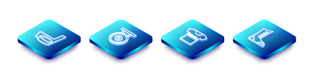 设置等距线冰球棍，宫，t恤搏击俱乐部MMA和运动拳击鞋图标。向量图片下载