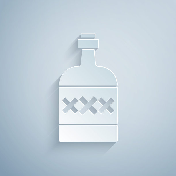 剪纸龙舌兰酒瓶图标孤立在灰色背景。墨西哥的含酒精的饮料。纸艺术风格。向量图片下载