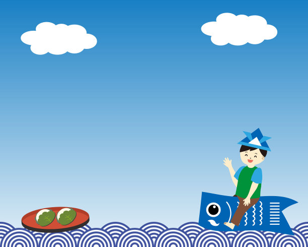 儿童节背景插图素材(鲤鱼飘带上的男孩和Kashiwa麻糬)图片下载