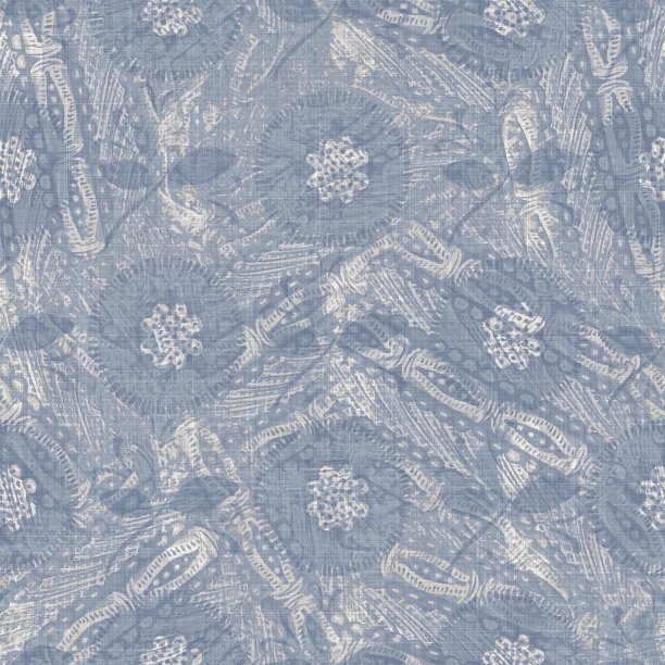 无缝法国农家亚麻印花花缎背景。普罗旺斯蓝灰色亚麻花纹纹理。破旧别致的编织风格模糊的背景。纺织农家全印图片下载