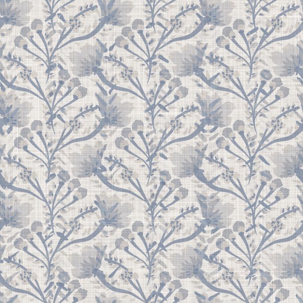 无缝法国农家亚麻印花花缎背景。普罗旺斯蓝灰色亚麻花纹纹理。破旧别致的编织风格模糊的背景。纺织农家全印图片下载