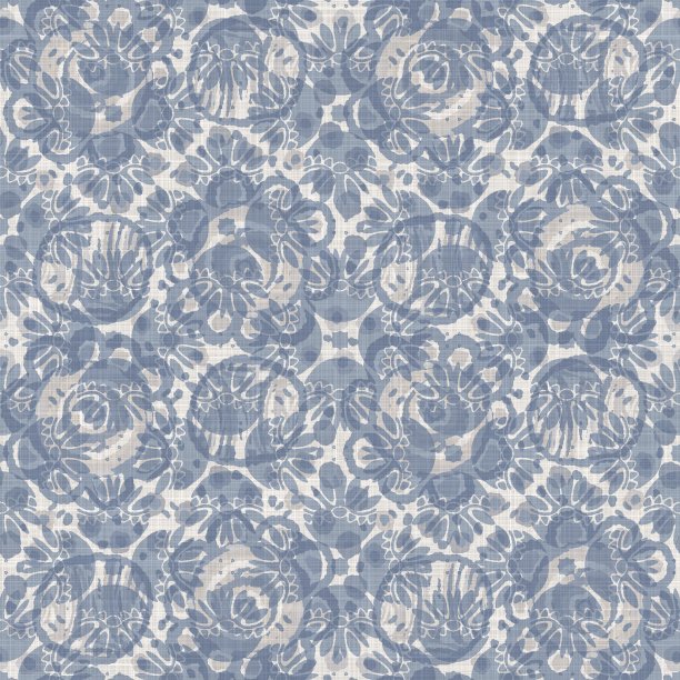 无缝法国农家亚麻印花花缎背景。普罗旺斯蓝灰色亚麻花纹纹理。破旧别致的编织风格模糊的背景。纺织农家全印图片下载