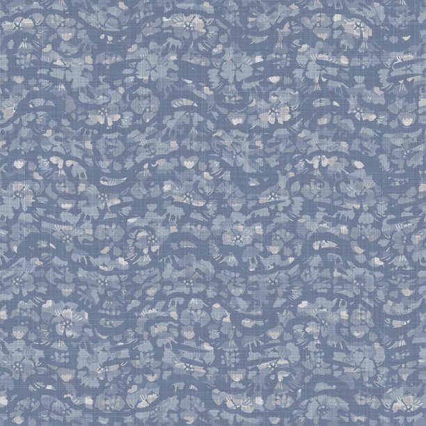 无缝法国农家亚麻印花花缎背景。普罗旺斯蓝灰色亚麻花纹纹理。破旧别致的编织风格模糊的背景。纺织农家全印图片下载