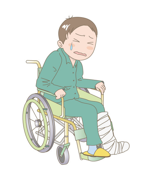 一名男子坐在轮椅上，因腿部骨折而哭泣图片下载