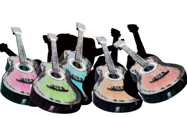 3d，彩色古典吉他上的白色背景图片下载