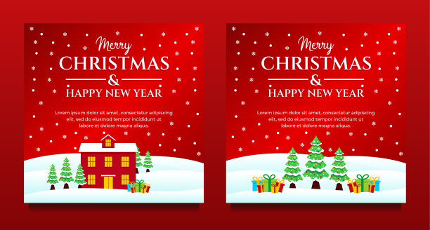 圣诞快乐和新年快乐的社交媒体帖子，横幅和背景模板图片下载