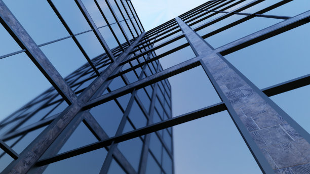 办公大楼蓝色玻璃窗户摩天大楼大楼3D插图渲染图片下载