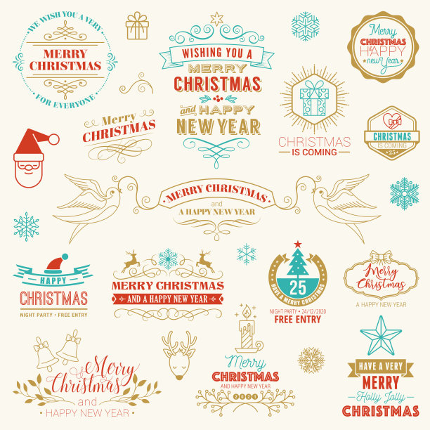 带有金色图标的圣诞卡图片下载