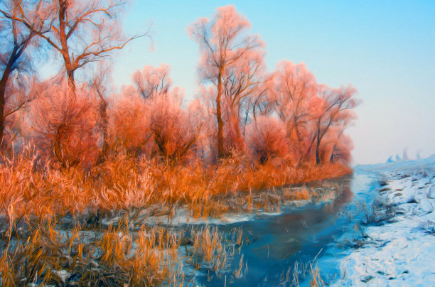 石油山水画图片下载