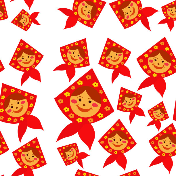 忏悔节或Maslenitsa。俄罗斯女孩脸上无缝图案。伟大的俄罗斯节日忏悔。矢量插图。俄罗斯的节日狂欢。图片下载