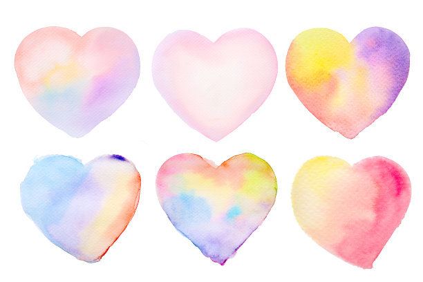 收藏心形水彩笔刷隔离在白色背景上为爱情婚礼或情人节图片下载