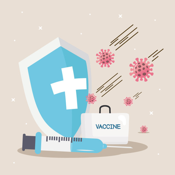 新型冠状病毒疫苗包，带盾牌和注射器图片下载