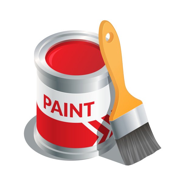 等距矢量插图打开红色颜料桶和刷子隔离在白色背景。逼真的油漆可以和刷子图标在平面卡通风格。翻新用的红漆锡桶。图片下载