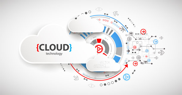 云存储技术。综合数字网络概念背景。图片下载