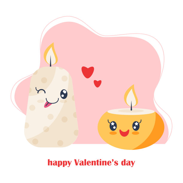 配有可爱蜡烛的情人节贺卡。浪漫插图的卡片，海报，贴纸，图标，图案，剪贴簿，情人节u2019日卡。平的风格。情人节贴纸。图片下载