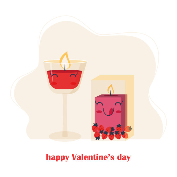 配有可爱蜡烛的情人节贺卡。浪漫插图的卡片，海报，贴纸，图标，图案，剪贴簿，情人节u2019日卡。平的风格。情人节贴纸。图片下载