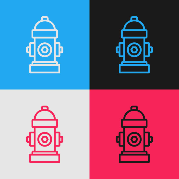 流行艺术线消防栓图标孤立的颜色背景。向量图片下载