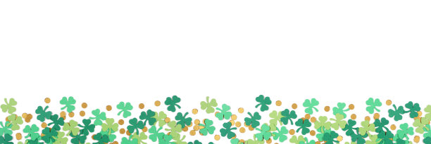 圣帕特里克节三叶草和金币纸屑旗帜边境孤立在白色的背景图片下载