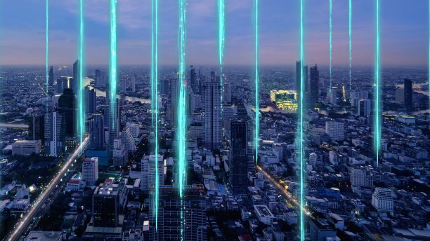 全球化的智能数字城市抽象图形显示连接网络图片下载