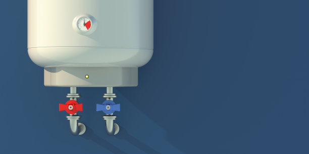 电锅炉、热水器在蓝色的墙壁上。三维演示图片下载