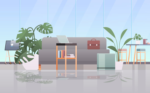 空旷的办公中心，现代办公室内，创意开放的家具空间图片下载