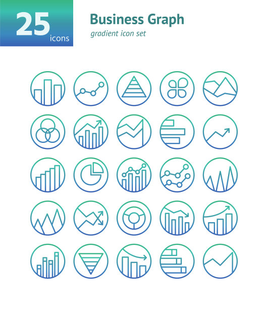 业务图形渐变图标集。向量和插图。图片下载
