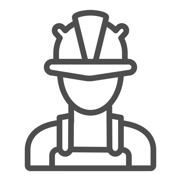 男人在一个头盔线图标，劳动节的概念，工程师签字在白色的背景，工业工人图标轮廓风格的移动概念和网页设计。矢量图形。图片下载