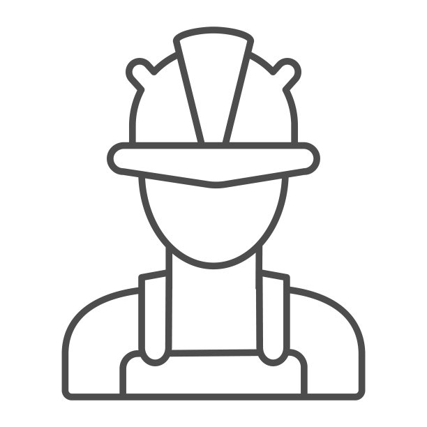 男人在一个头盔细线图标，劳动节的概念，工程师签字在白色的背景，工业工人图标轮廓风格的移动概念和网页设计。矢量图形。图片下载