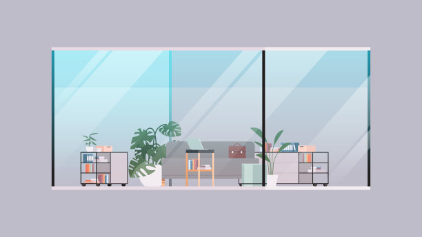 空的联合办公中心现代办公室内部开放空间与家具后面的玻璃窗户图片下载