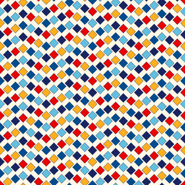 无缝图案与对称的几何装饰。抽象重复明亮的方块和菱形背景。图片下载