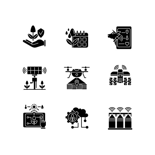 创新技术黑色象形文字图标设置在空白图片下载