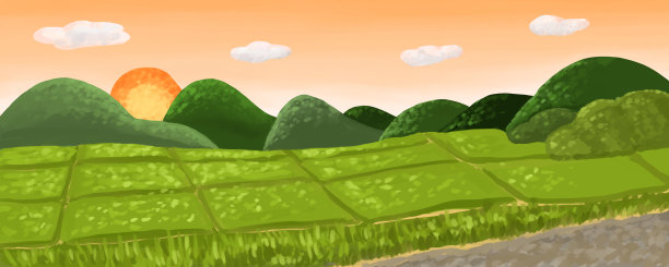 日落乡村稻田横幅全景图片下载