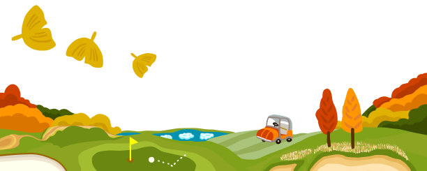 秋天的高尔夫球场全景与落叶图片下载