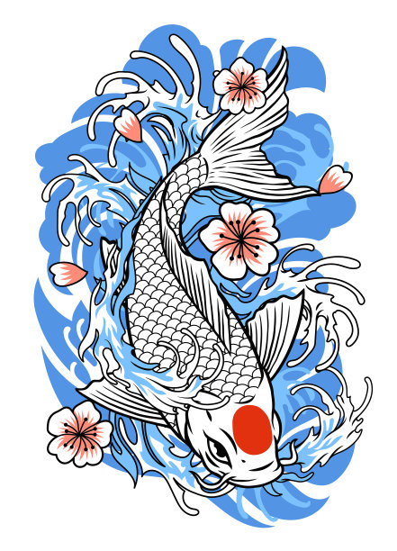 复古风格的锦鲤纹身设计图片下载