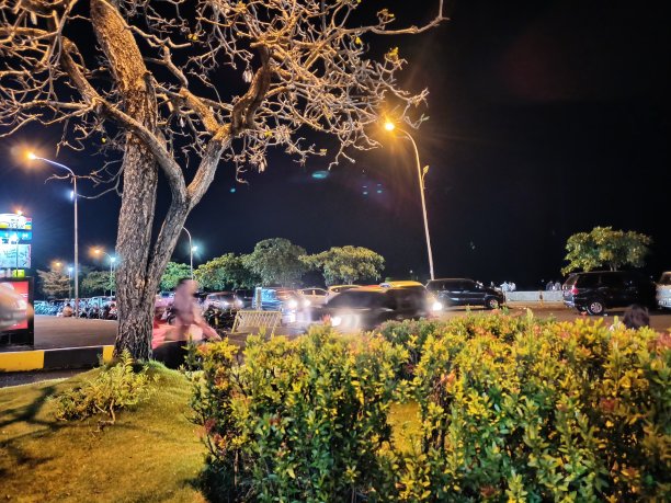 晚上站在灯火通明的城市里的女人图片下载