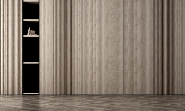 最小的客厅室内模拟和空木墙背景，斯堪的纳维亚风格，3d渲染图片下载