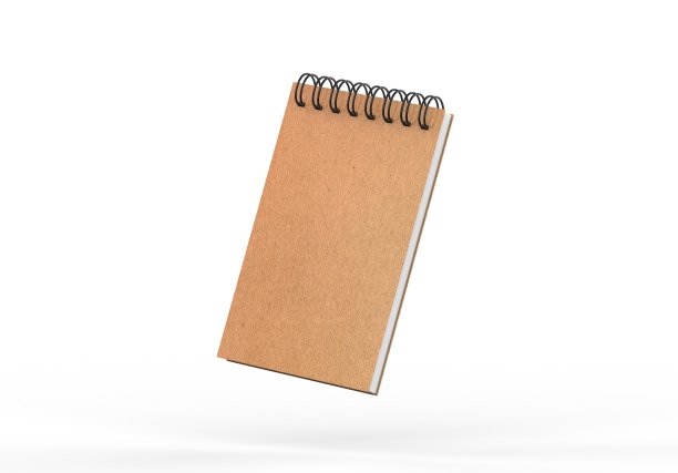 空白纸板记事本模型的设计和广告。画板与弹簧和自由复制空间模板在孤立的白色背景。三维演示图片下载
