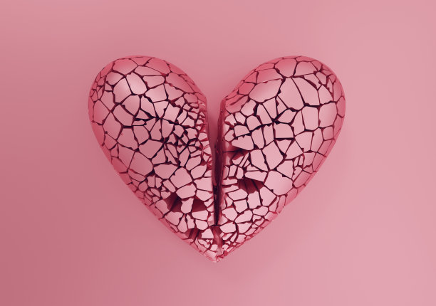 破碎的心经典的形状，停止爱的概念，3d渲染图片下载