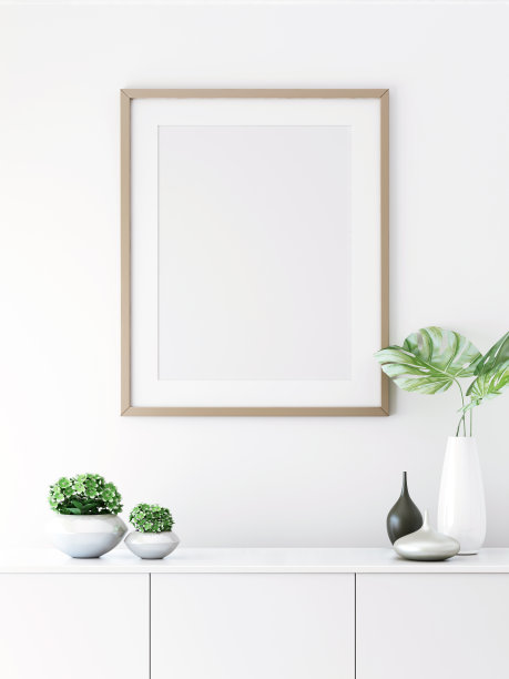 客厅室内设计，白色墙壁上有相框图片下载