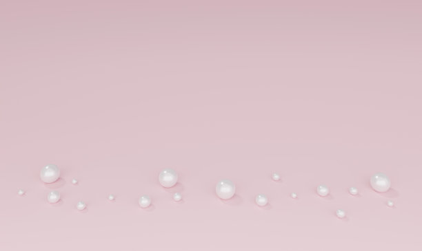 浅粉色背景与白色珍珠珠，3d渲染图片下载