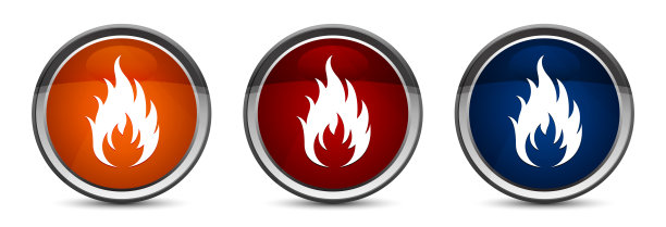 火图标独家蓝色红色和橙色圆形按钮设计集图片下载