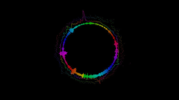 摘要基于黑色背景振动波形的谱反弹谱波设计。音频频谱模拟音乐未来动画。图片下载