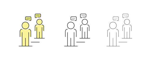 不同厚度和彩色的人体符号。两个人之间的沟通、信息交流和言语泡沫。图片下载