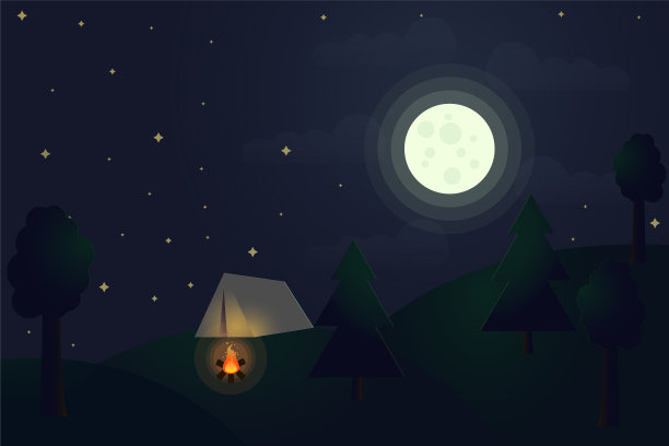 夜间户外娱乐场景旅游帐篷。图片下载