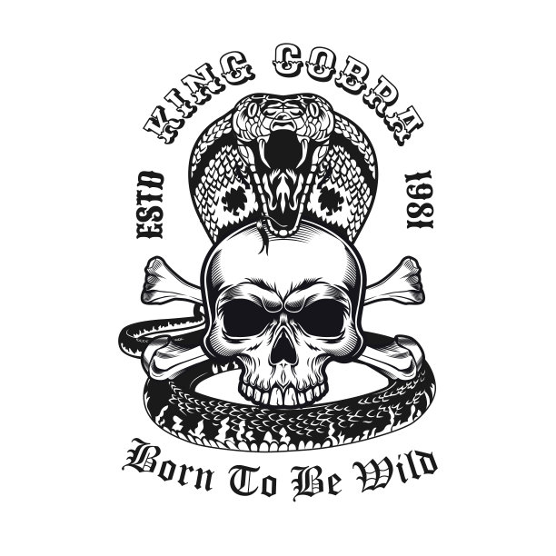 头盖骨上有眼镜蛇王的创意标志图片下载