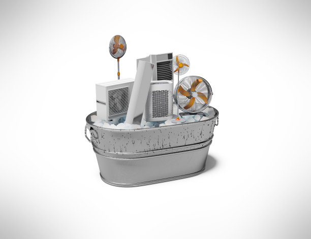 冰桶中空调制冷设备的三维渲染概念，在带有阴影的灰色背景上隔离图片下载