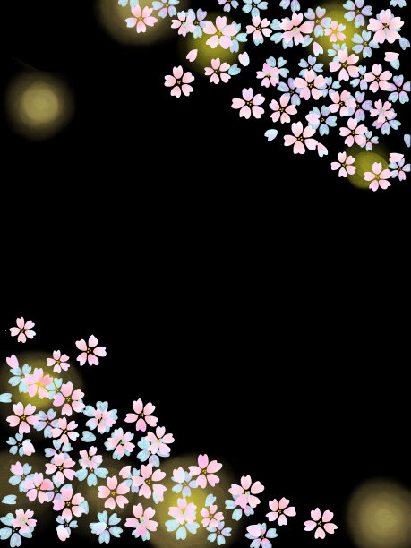 粉彩水彩夜樱花框架灯图片下载