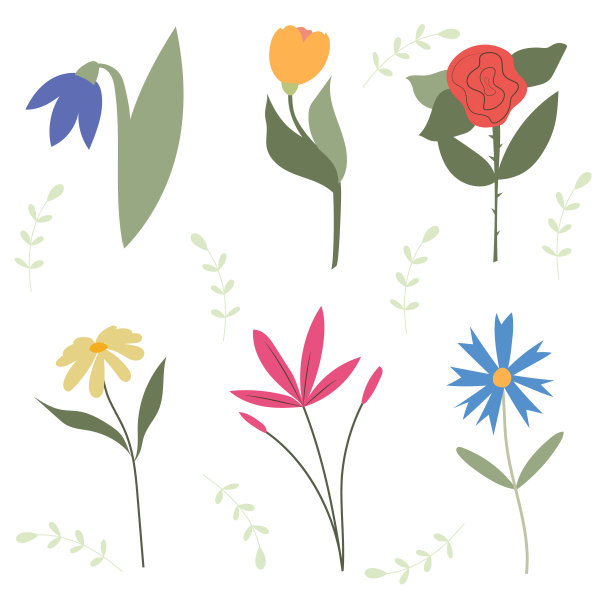 一组矢量花在蜡笔背景，在涂鸦风格的手绘花用于明信片，应用程序，儿童书籍图片下载