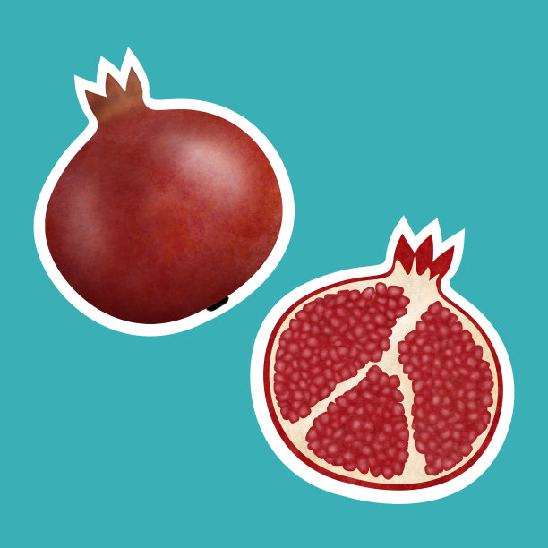 蓝色背景上孤立的石榴果实图片下载